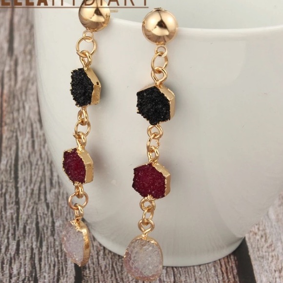 Jewelry - Druzy bijoux stone long drop earring